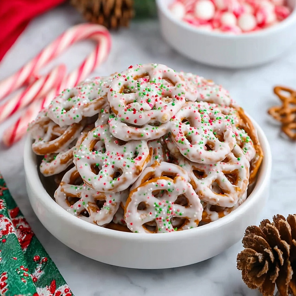 White Chocolate Pretzels with Strawberry Powder and Almond Topping Recipe - Recipe Image