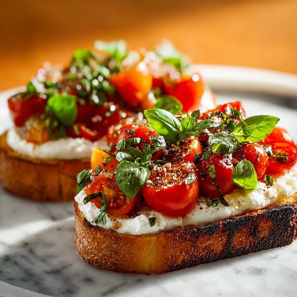 Burrata Bruschetta with Cherry Tomatoes, Basil, and Balsamic Glaze Recipe - Recipe Image