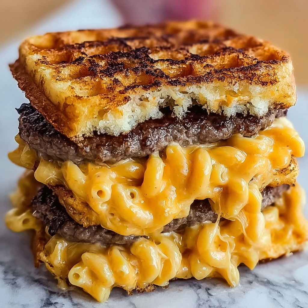 Macaroni and Cheese Waffle Cheeseburgers Recipe - Recipe Image