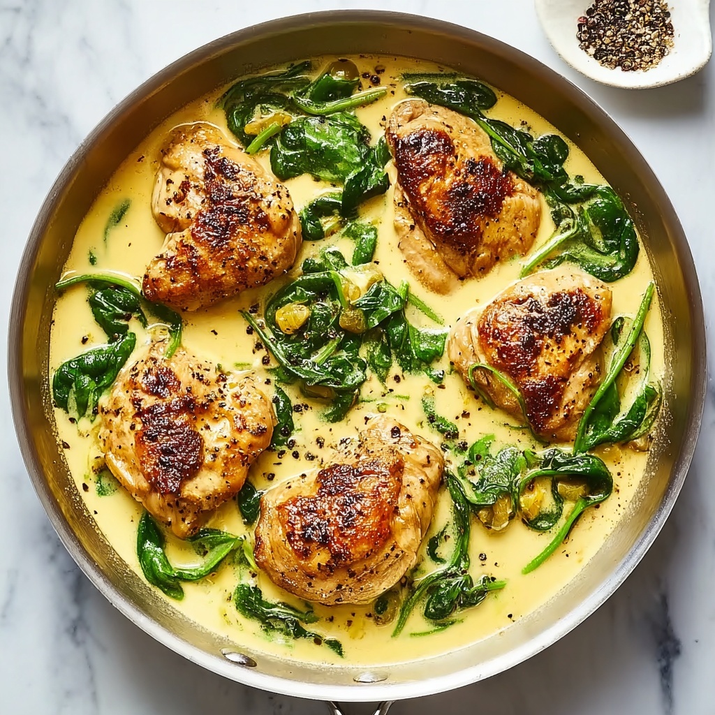 Creamy Garlic Skillet Chicken with Spinach Recipe - Recipe Image