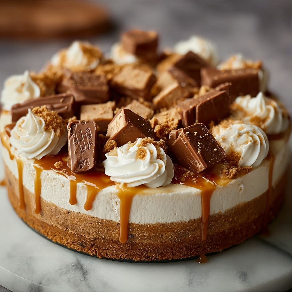 No-Bake Snickers Cheesecake Recipe - Recipe Image