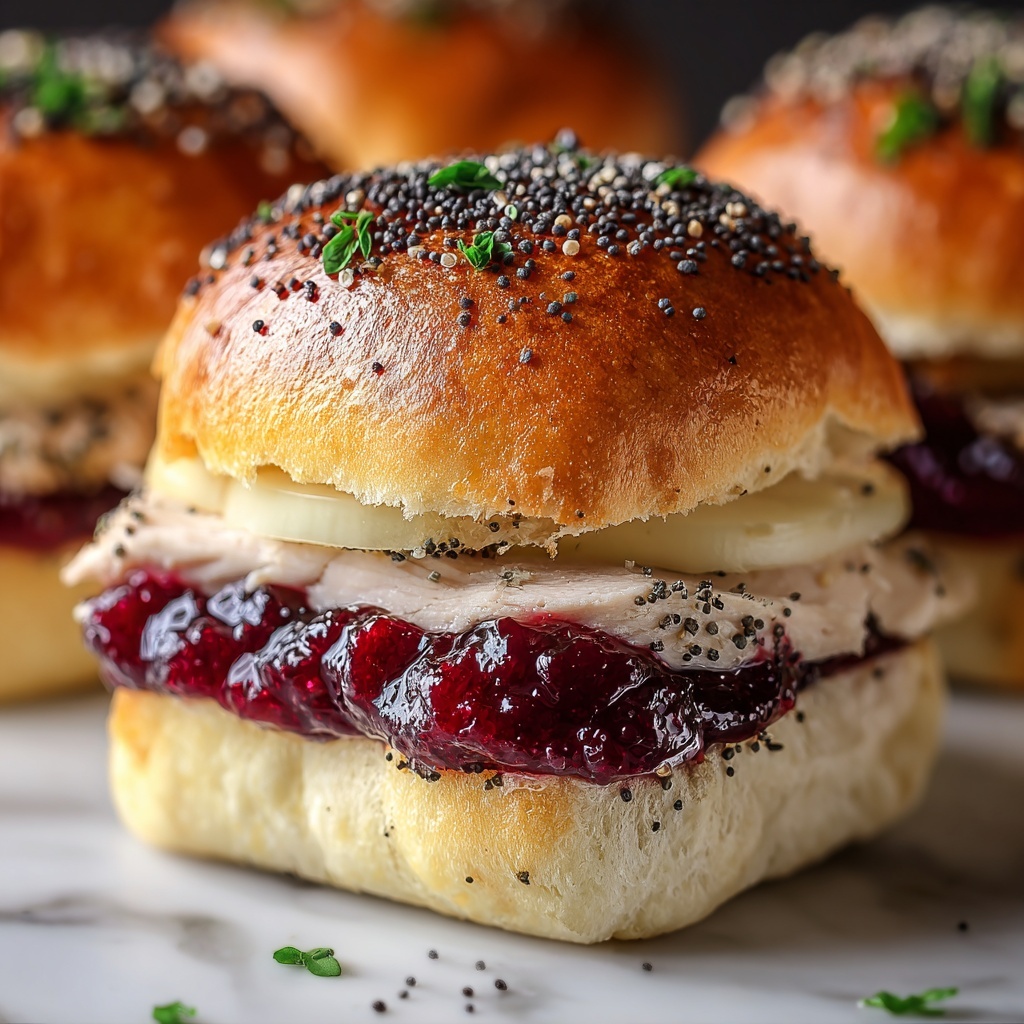 Baked Cranberry Turkey Sliders with Havarti & Poppy Seed Topping Recipe - Recipe Image