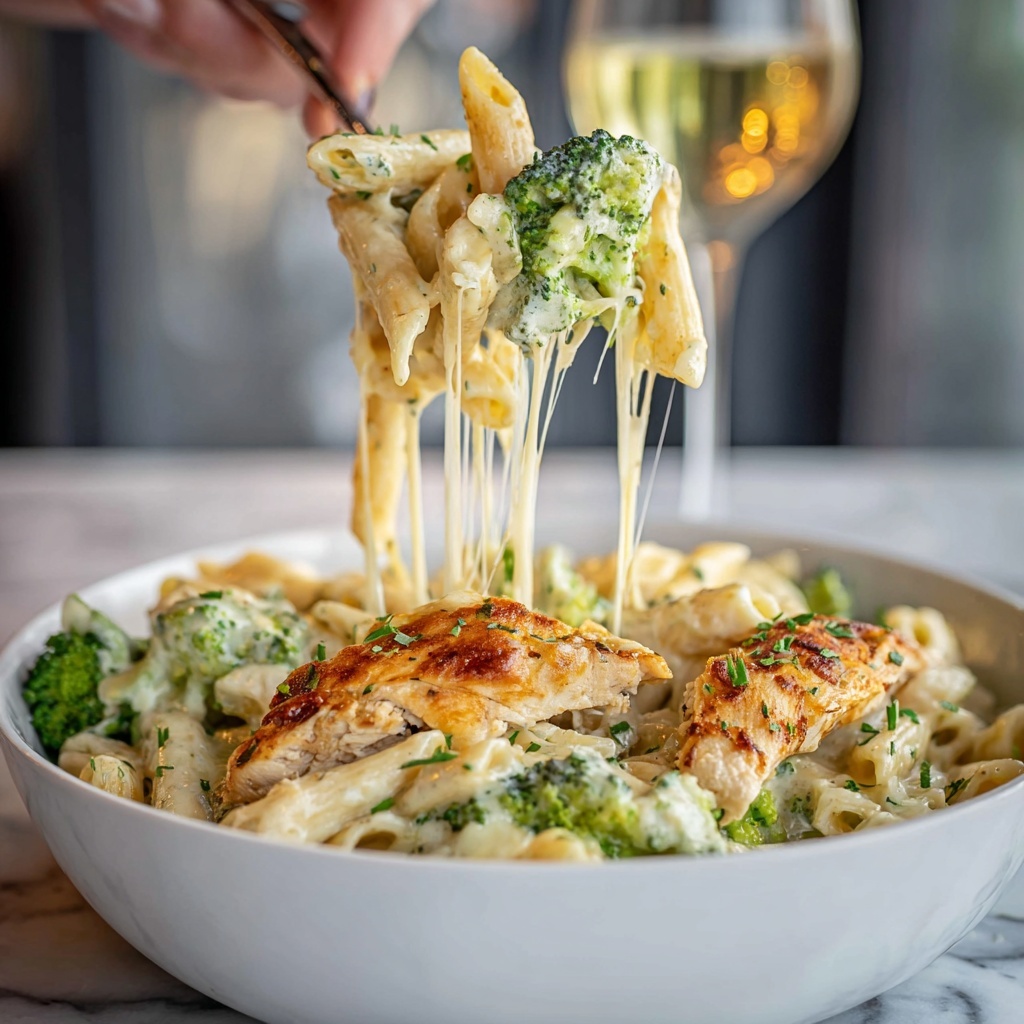 Tuscan Chicken with Creamy Broccoli Alfredo Penne Recipe - Recipe Image