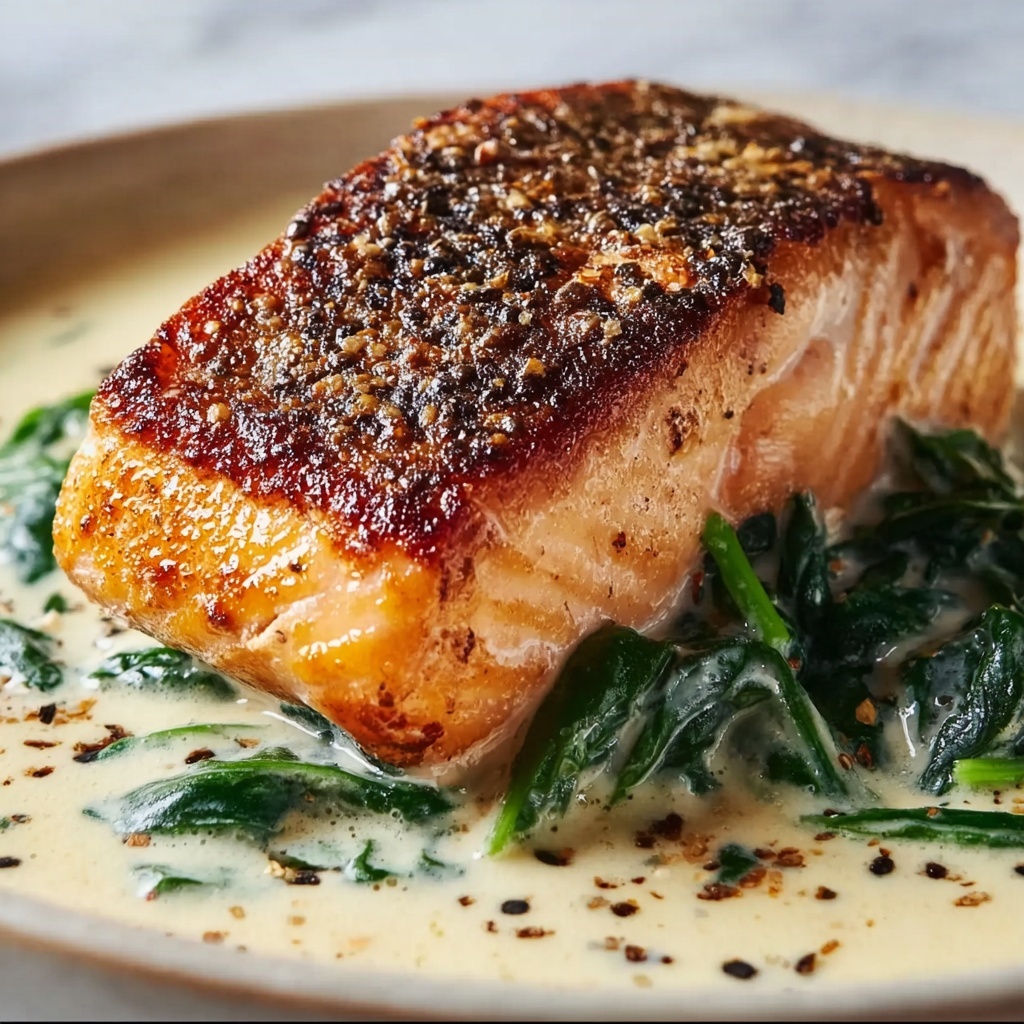 Pan-Seared Salmon with a Creamy Florentine Sauce Recipe - Recipe Image