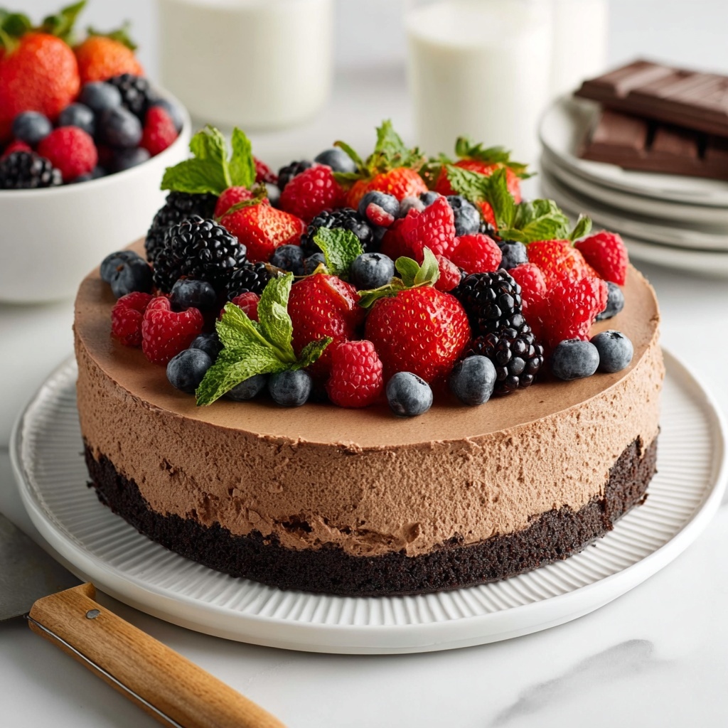 Vegan Chocolate Mousse Cake with Berries and Mint Recipe - Recipe Image