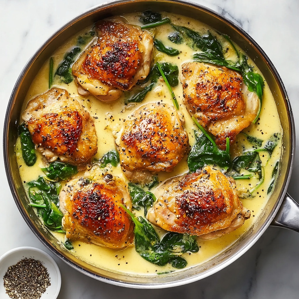 Creamy Garlic Skillet Chicken with Spinach Recipe - Recipe Image