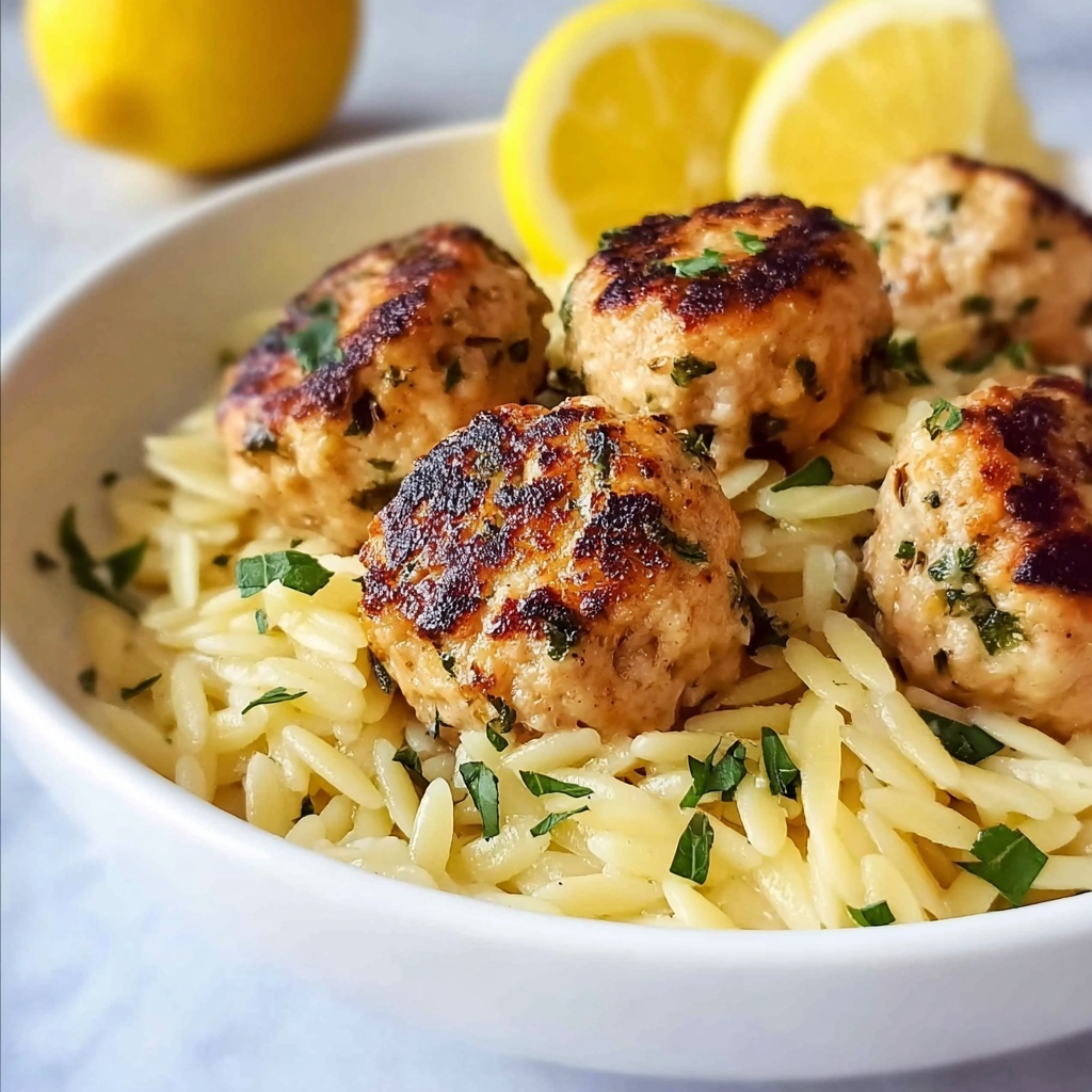 Greek Chicken Meatballs with Lemon Orzo Recipe - Recipe Image