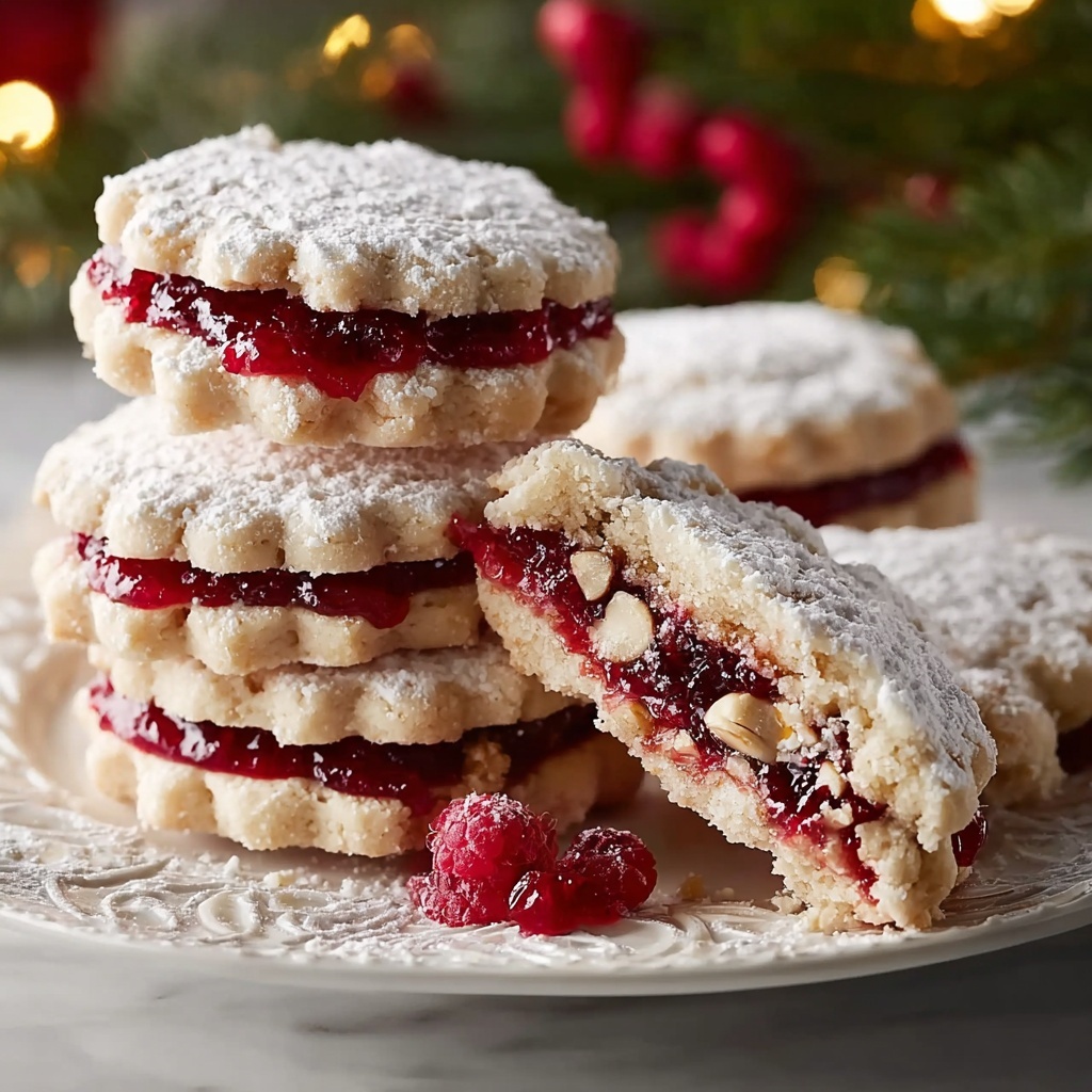 Raspberry-Filled Almond Snow Cookies – Festive Treat Recipe - Recipe Image