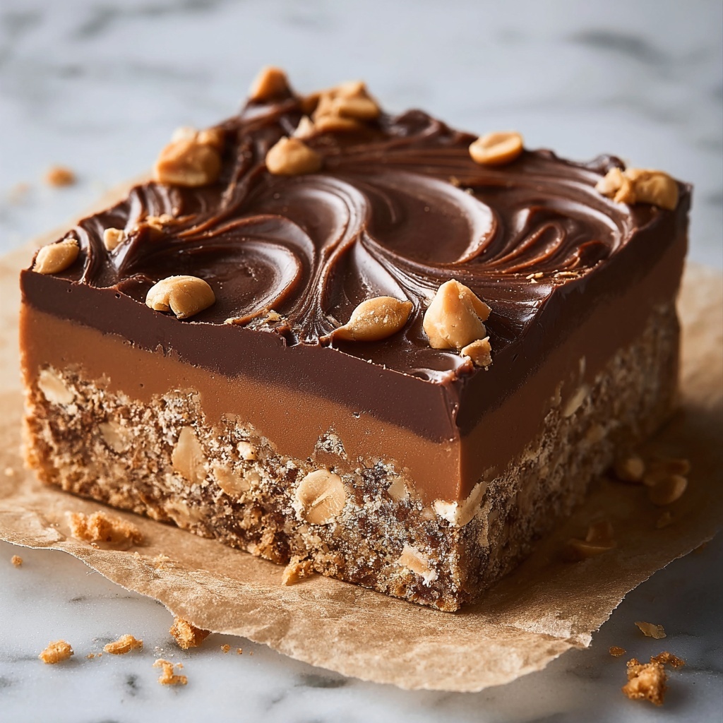 Healthy No-Bake Chocolate Peanut Butter Crunch Bars Recipe - Recipe Image