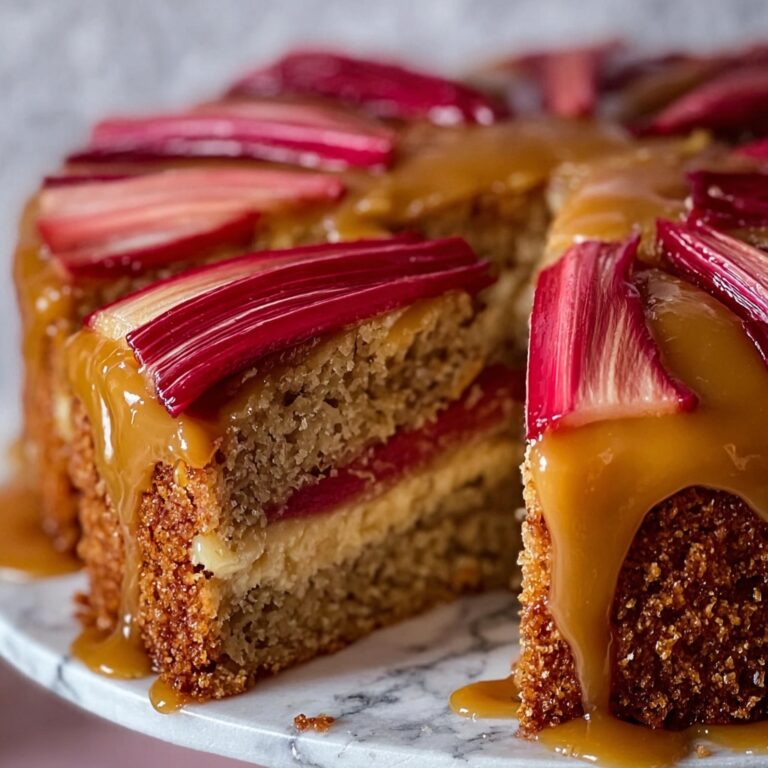 Upside-Down Rhubarb Cake with Caramel Swirls Recipe