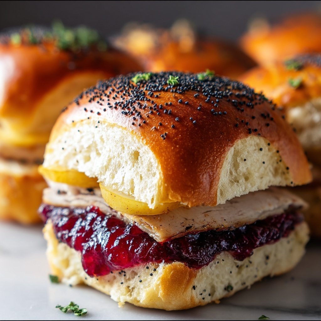 Baked Cranberry Turkey Sliders with Havarti & Poppy Seed Topping Recipe - Recipe Image