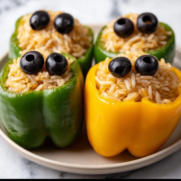 Halloween Shredded Chicken & Rice Stuffed Peppers Recipe