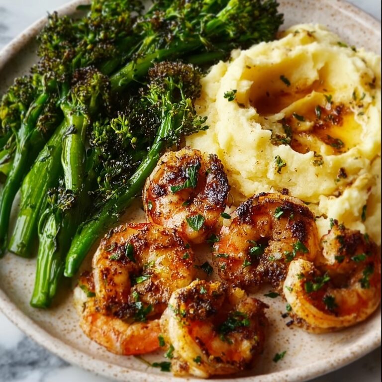 Cajun Shrimp with Mashed Potatoes and Roasted Broccolini Recipe