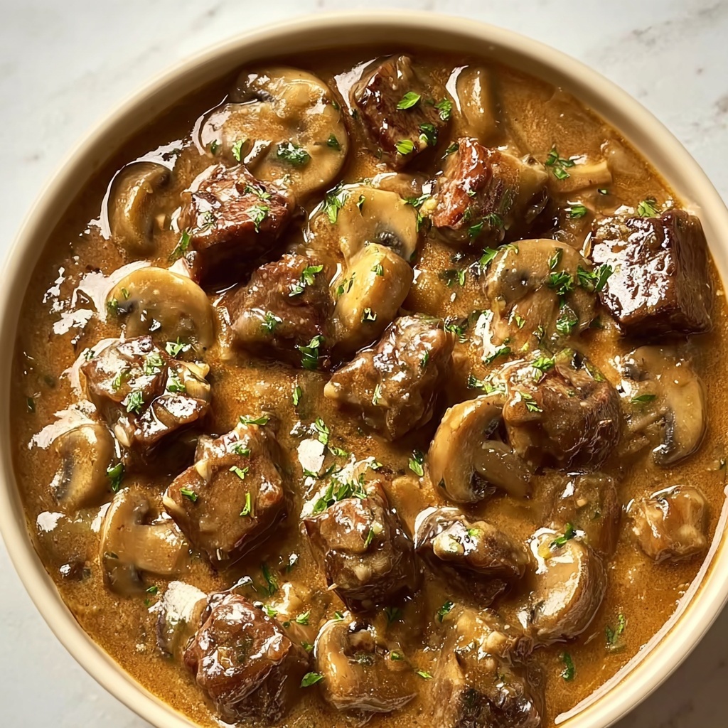 Slow Cooker Beef Stroganoff with Garlic Butter Mushrooms and Pasta Recipe - Recipe Image