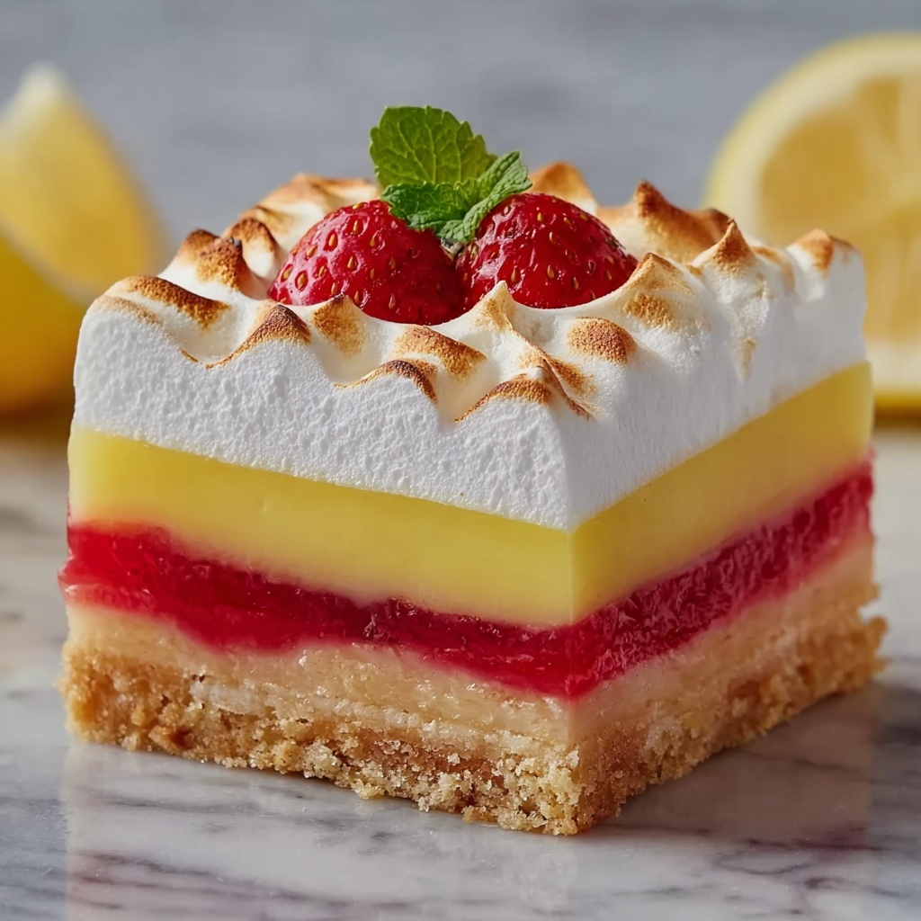 Lemon Pie Bars with Strawberry Meringue Recipe - Recipe Image