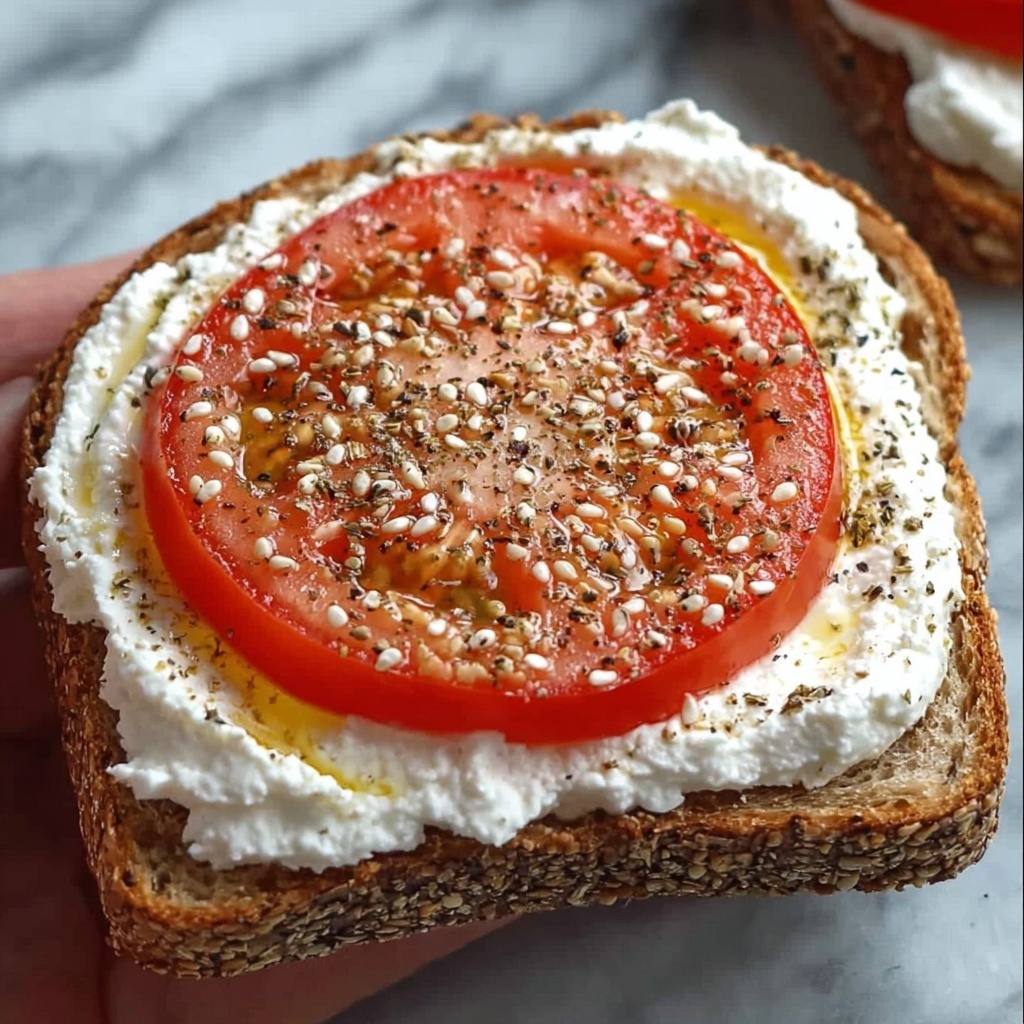 Ricotta & Tomato Toast with Sesame Seeds & Olive Oil Recipe - Recipe Image