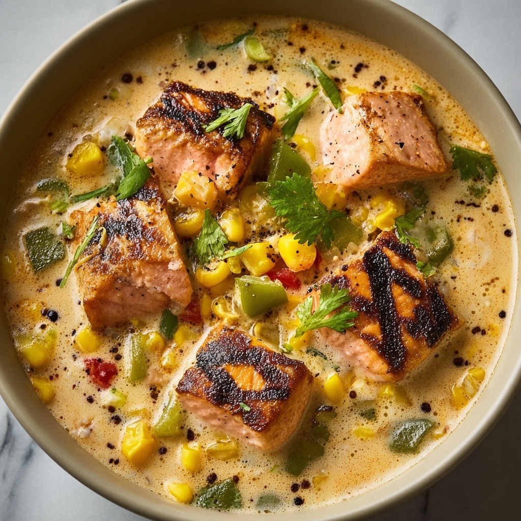 Creamy Blackened Salmon Chowder Recipe - Recipe Image