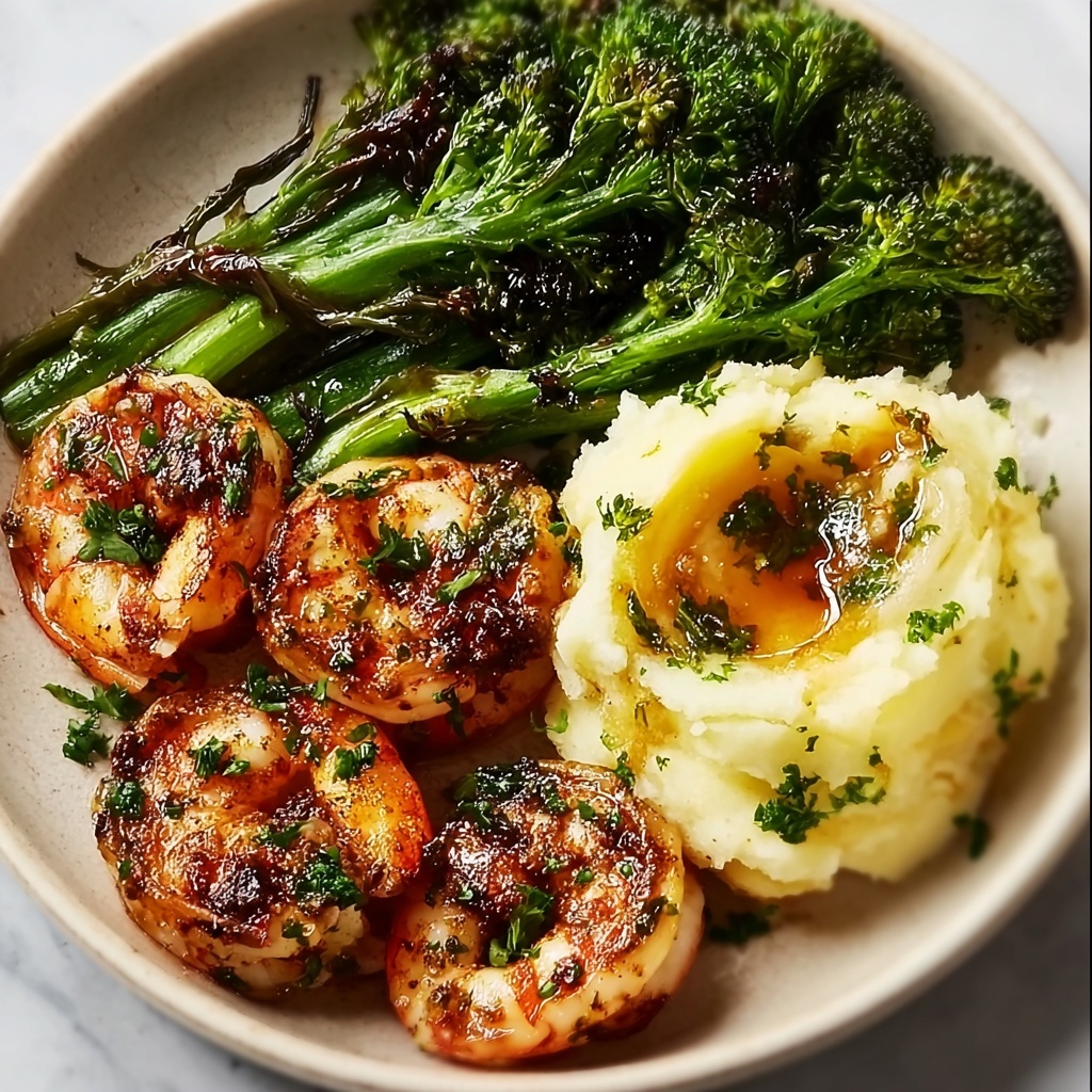 Cajun Shrimp with Mashed Potatoes and Roasted Broccolini Recipe - Recipe Image
