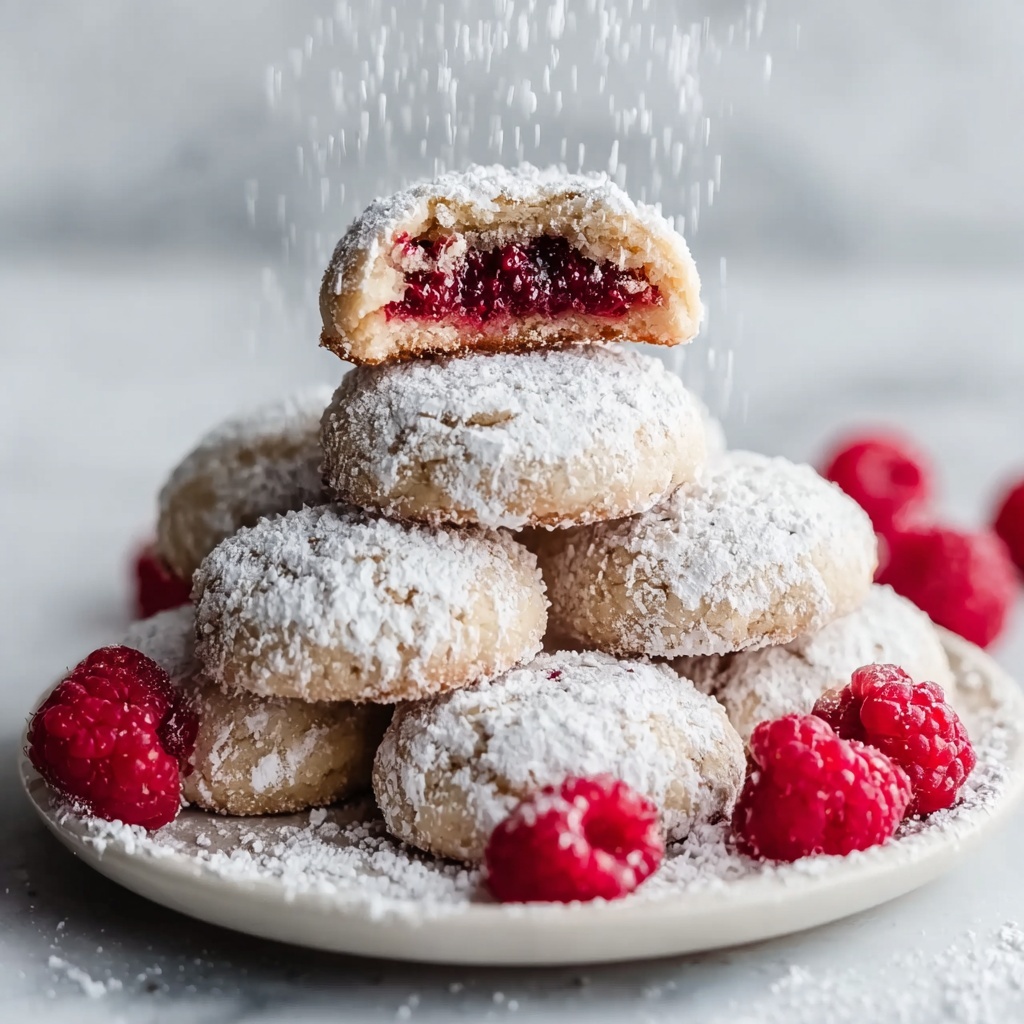 Raspberry Filled Almond Snowball Cookies Recipe - Recipe Image