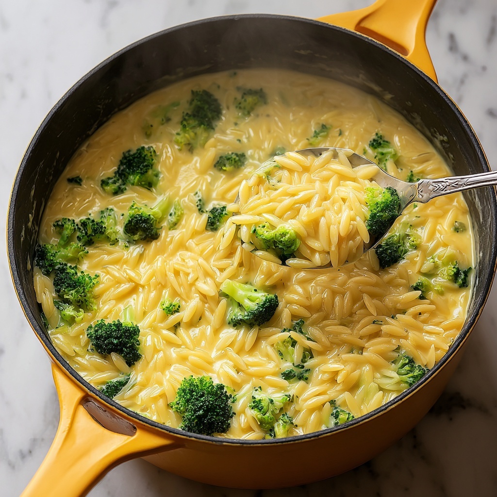 One Pot Broccoli Cheese Orzo Recipe - Recipe Image
