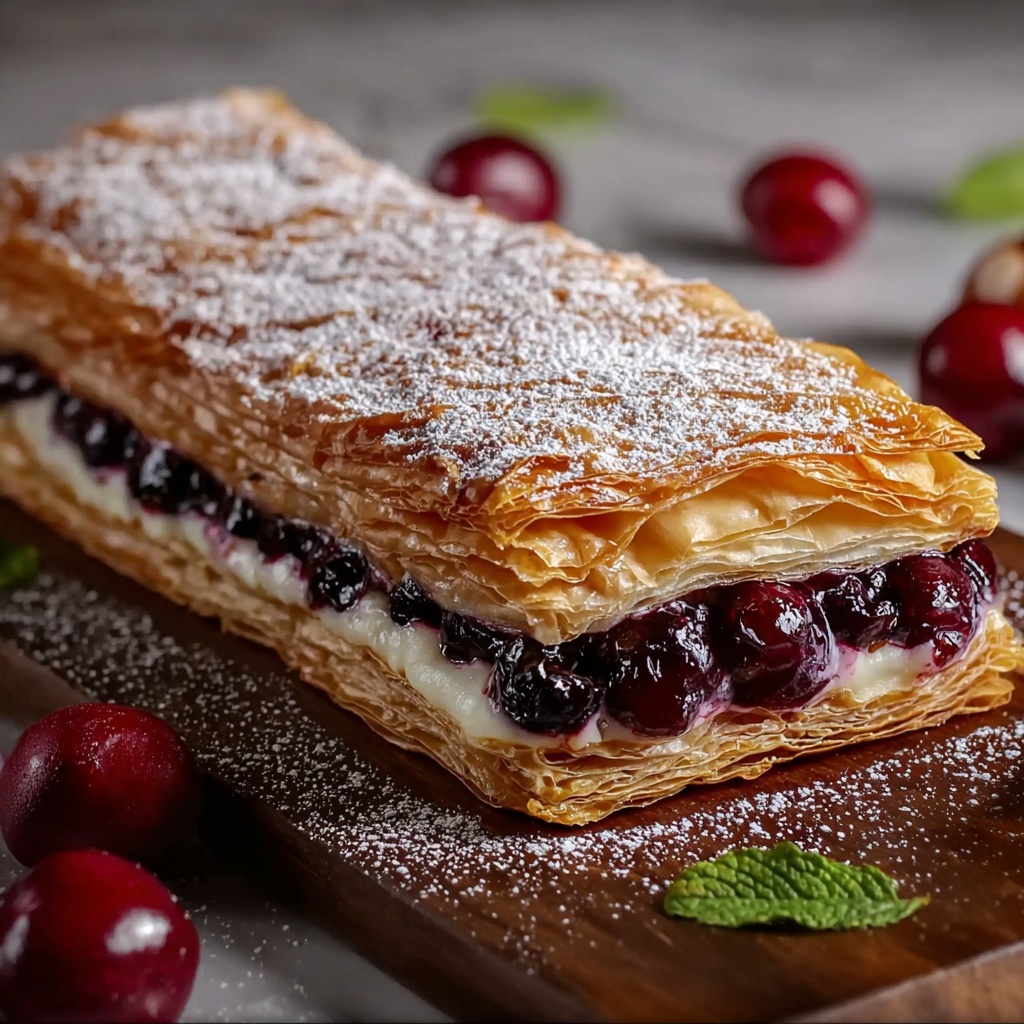 Creamy Cherry Puff Pastry Strudel Recipe - Recipe Image
