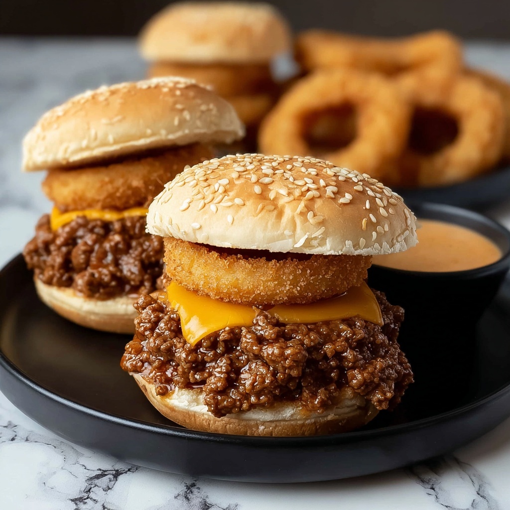 Onion Ring Cheese Burger Sliders Recipe - Recipe Image