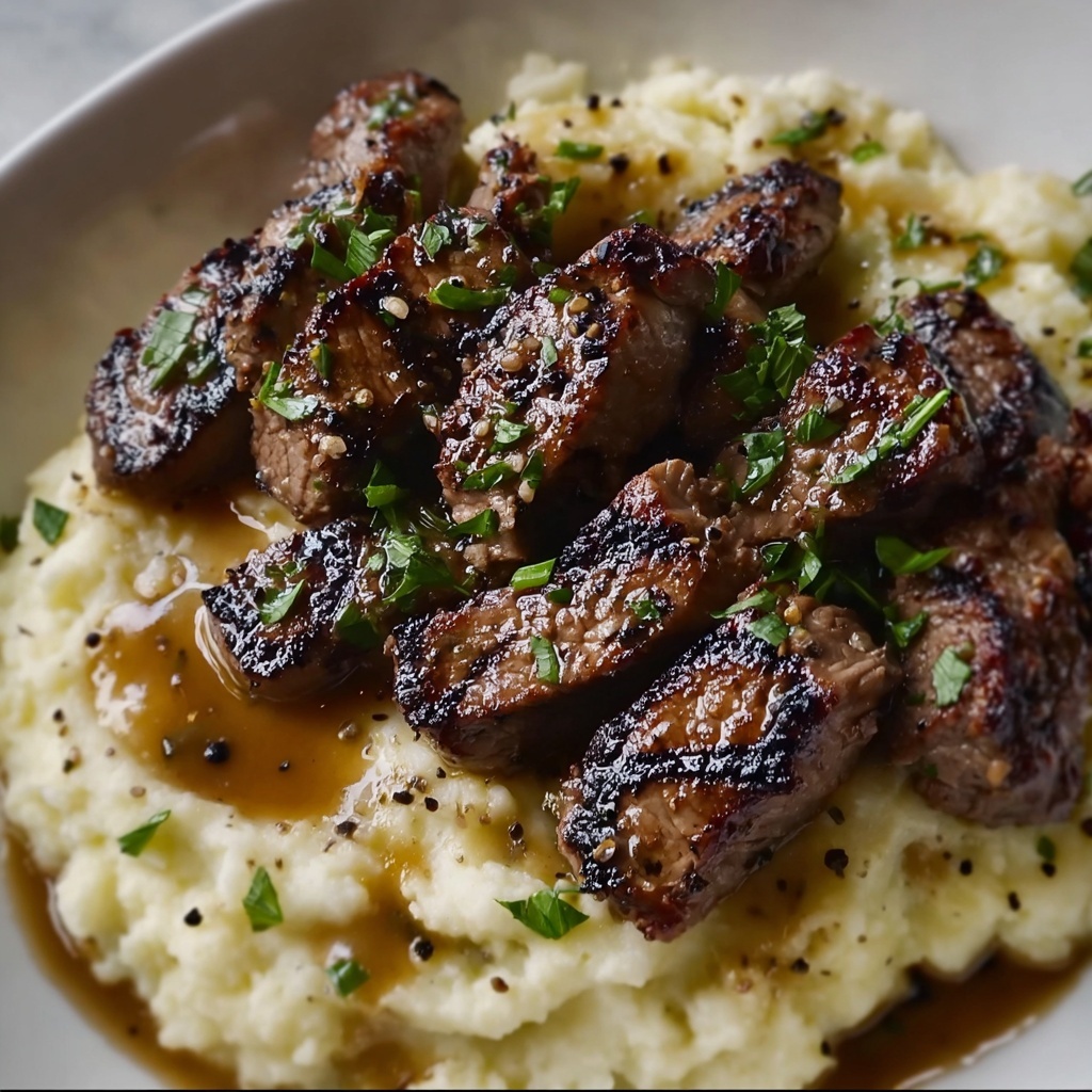 Garlic Butter Steak Bites with Creamy Mashed Potatoes Recipe - Recipe Image