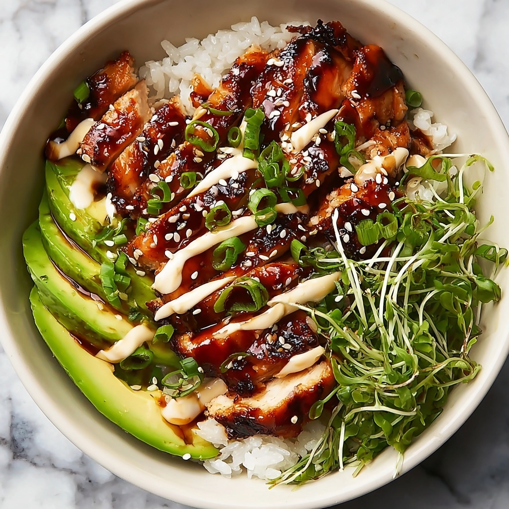 Sticky Chicken Rice Bowls with Spicy Mayo and Sesame Seeds Recipe - Recipe Image